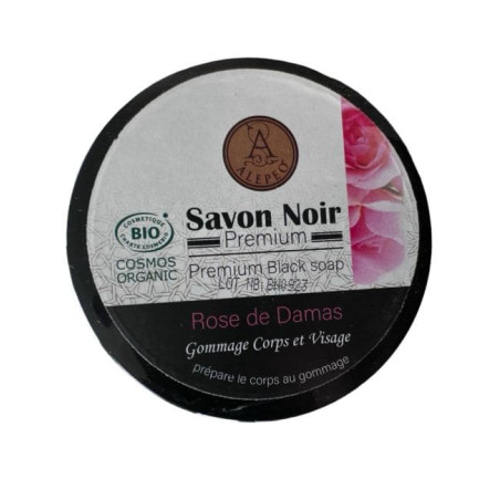 Czarne Mydło Aleppo Róża Damasceńska BIO | Savon Noir Rose de Damas Cosmos Organic 250g